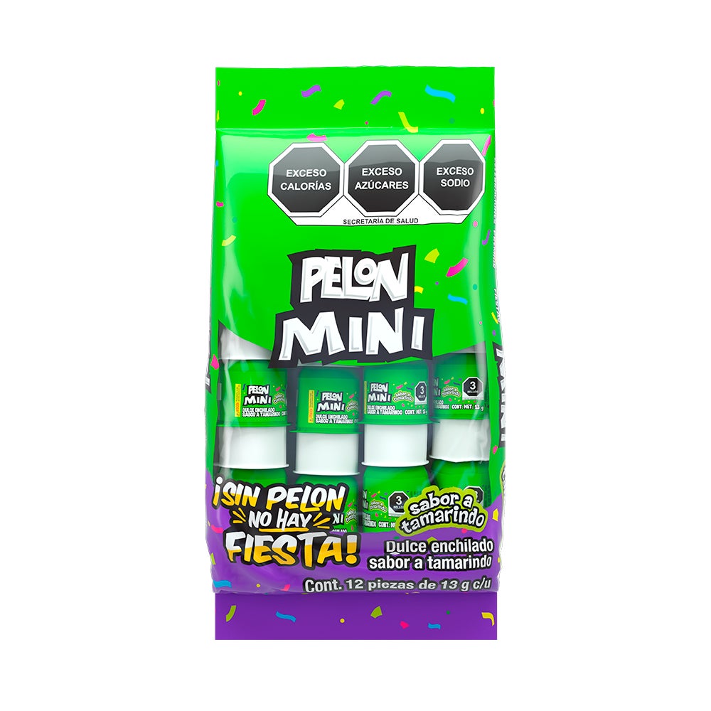 Mini Pelon Pelo Rico sabor Tamarindo 13g bolsa 12 piezas