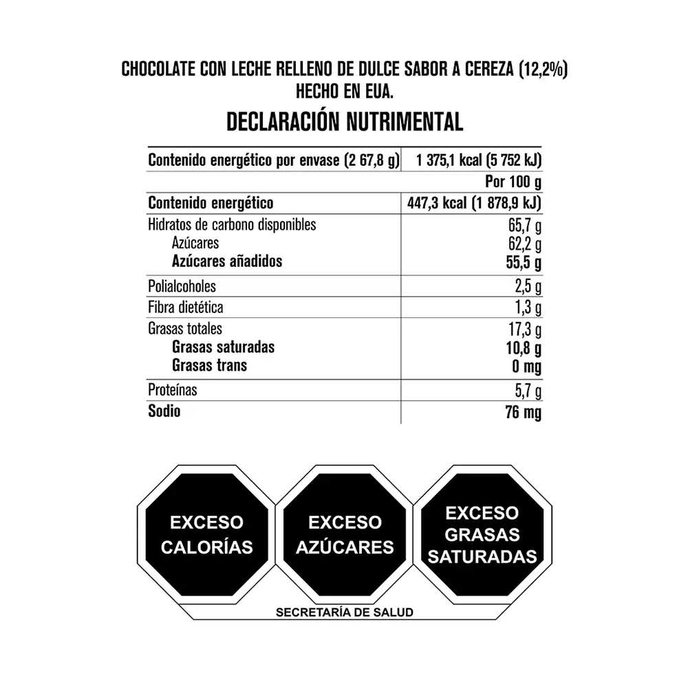 Tabla nutricional de muestra del producto