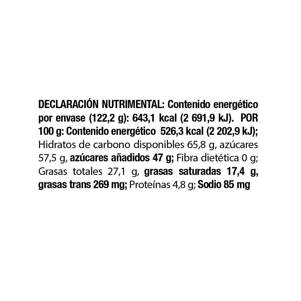 Tabla nutricional de muestra del producto