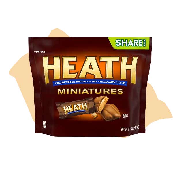 bag of heath miniatures chocolatey english toffee candy bars